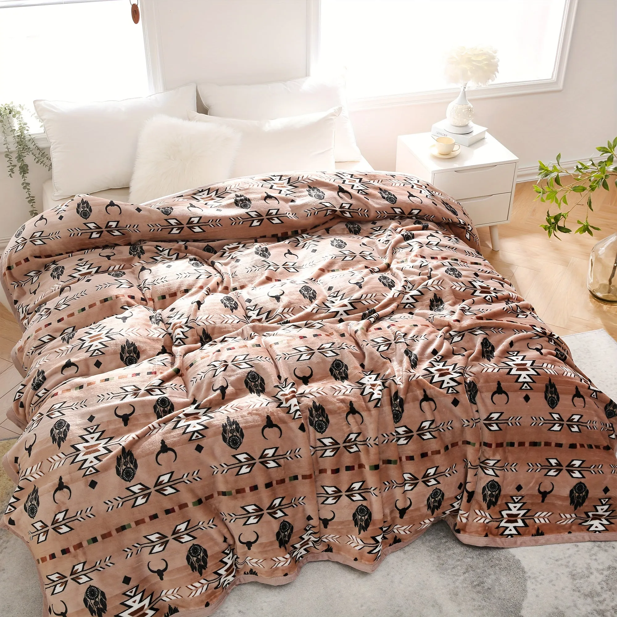 1pc 400gsm Southwestern  Style Print Blanket, Flannel Blanket, Soft Warm Throw Blanket Nap Blanket For Couch Sofa Office Bed Cam