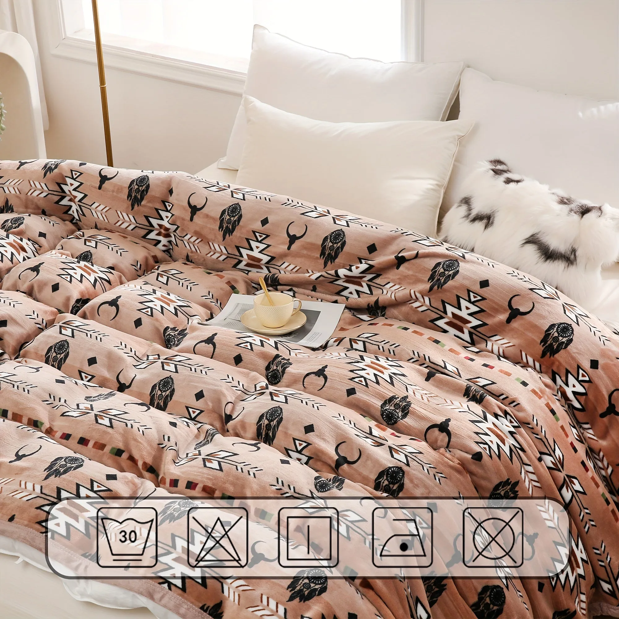 1pc 400gsm Southwestern  Style Print Blanket, Flannel Blanket, Soft Warm Throw Blanket Nap Blanket For Couch Sofa Office Bed Cam