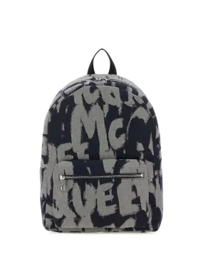 ALEXANDER MCQUEEN Indigo Graffiti McQueen Denim Backpack