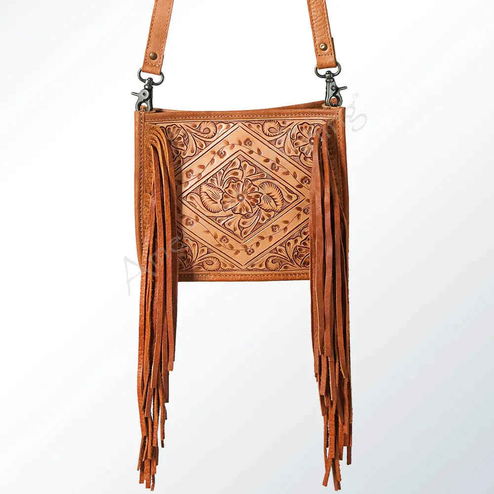 American Darling Structured Floral Tooled Fringe Crossbody Bag