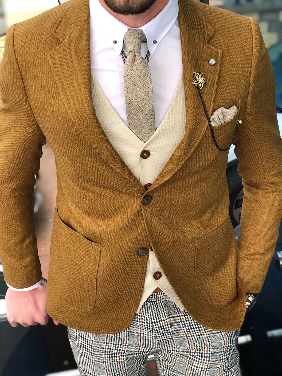 Anas Slim-Fit Cotton  Suit Vest Camel