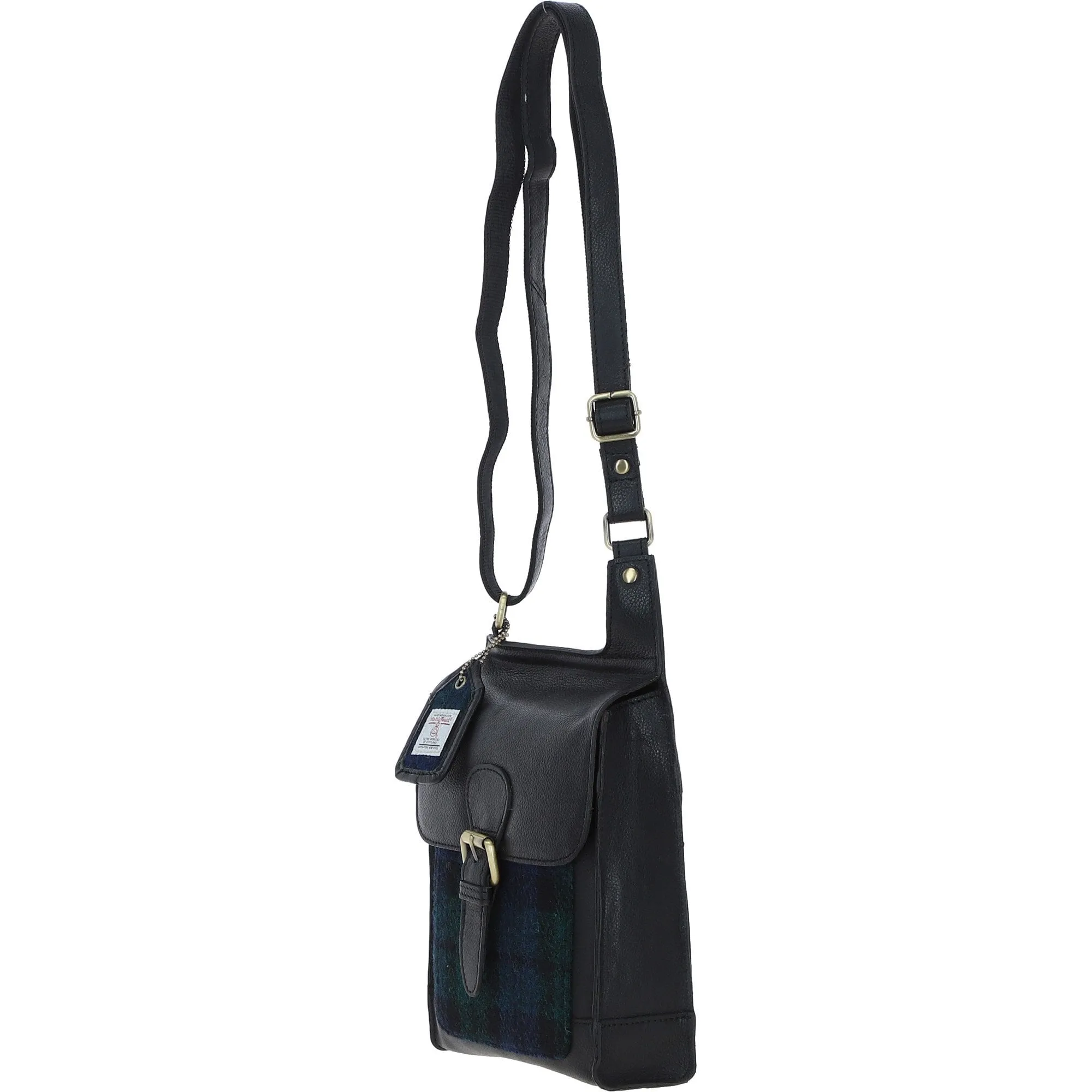 Ashwood Leather & Harris Tweed Crossbody Bag Black/Watch: TW-24-03-BW