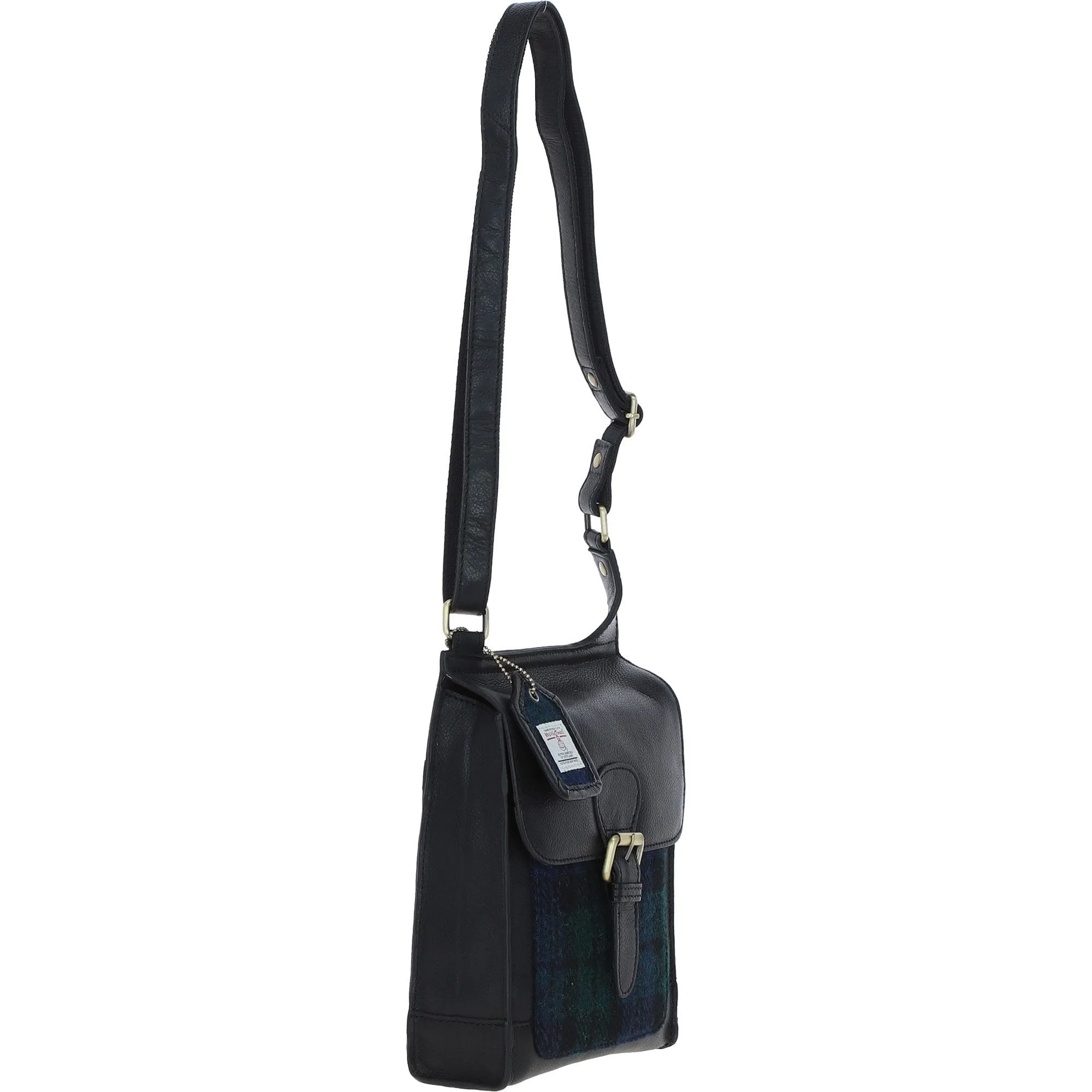 Ashwood Leather & Harris Tweed Crossbody Bag Black/Watch: TW-24-03-BW