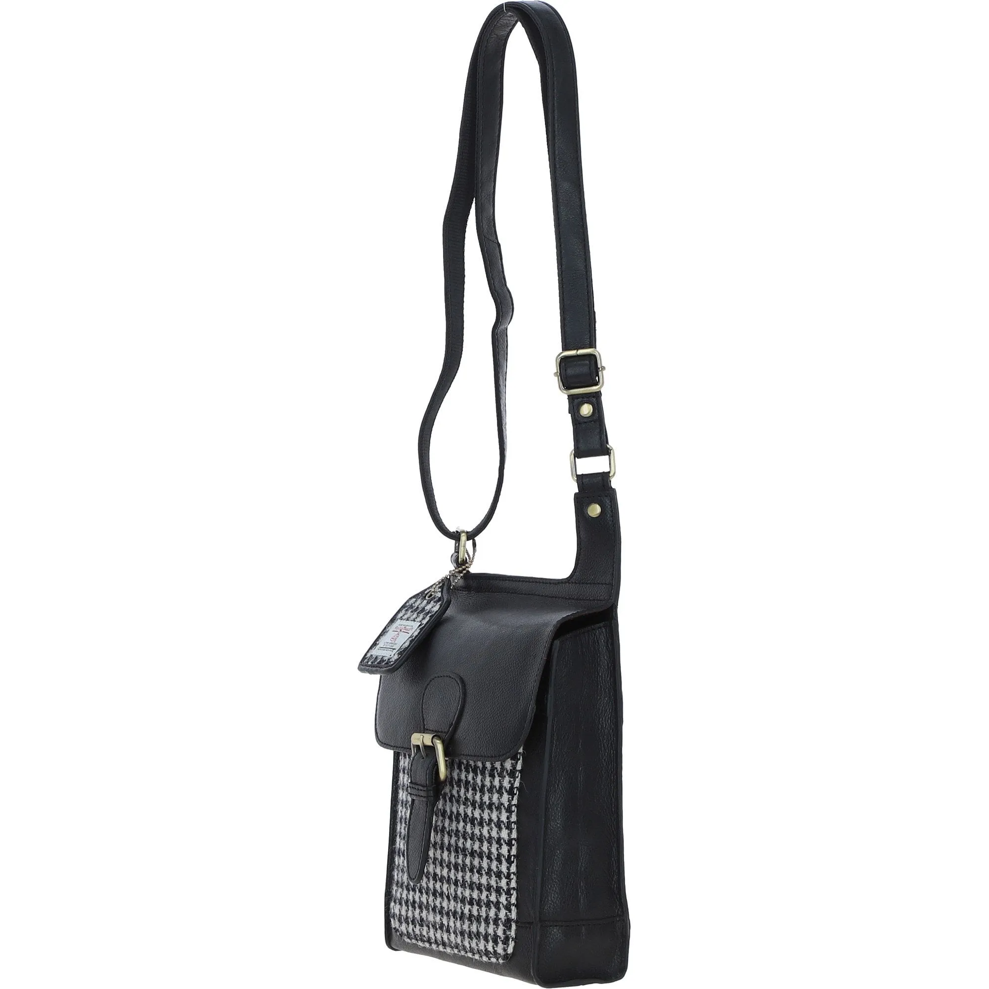 Ashwood Leather & Harris Tweed Crossbody Bag Black/White: TW-24-012-BW