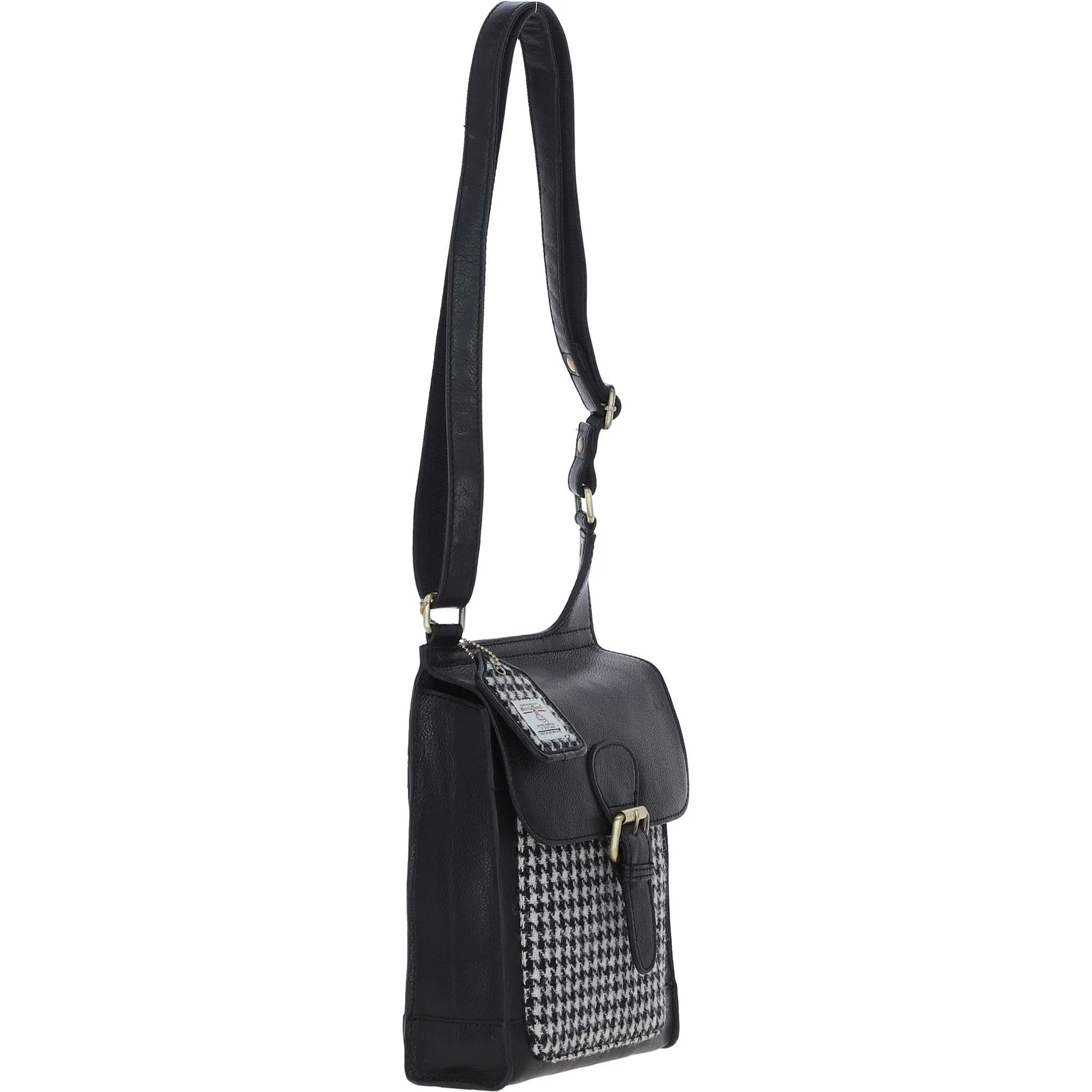 Ashwood Leather & Harris Tweed Crossbody Bag Black/White: TW-24-012-BW