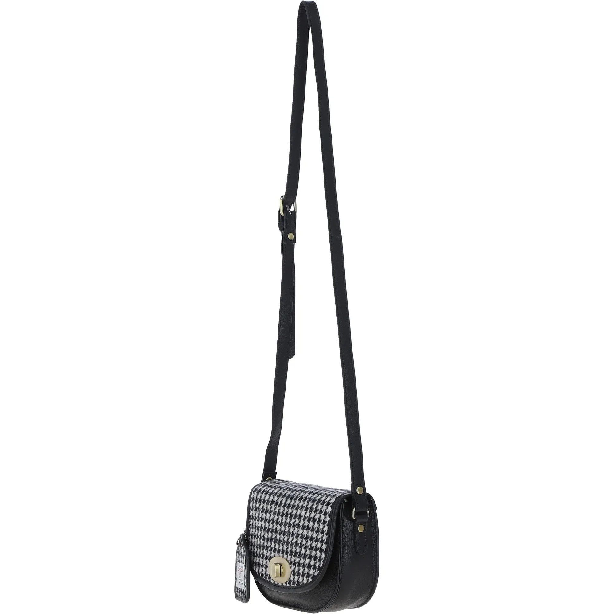 Ashwood Leather x Harris Tweed Saddle Crossbody Bag with Twist Lock Black/White: TW-30-012-BW