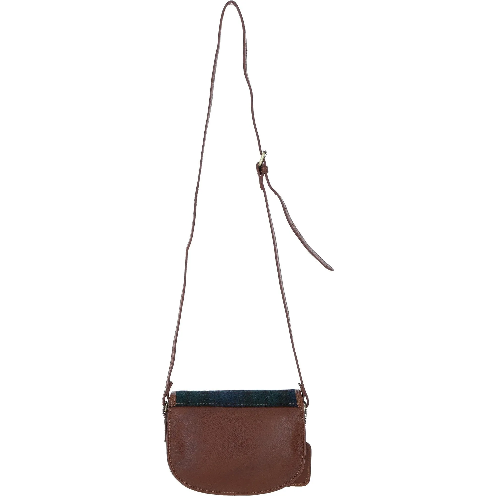 Ashwood Leather x Harris Tweed Saddle Crossbody Bag with Twist Lock Tan/Watch: TW-30-04-TW