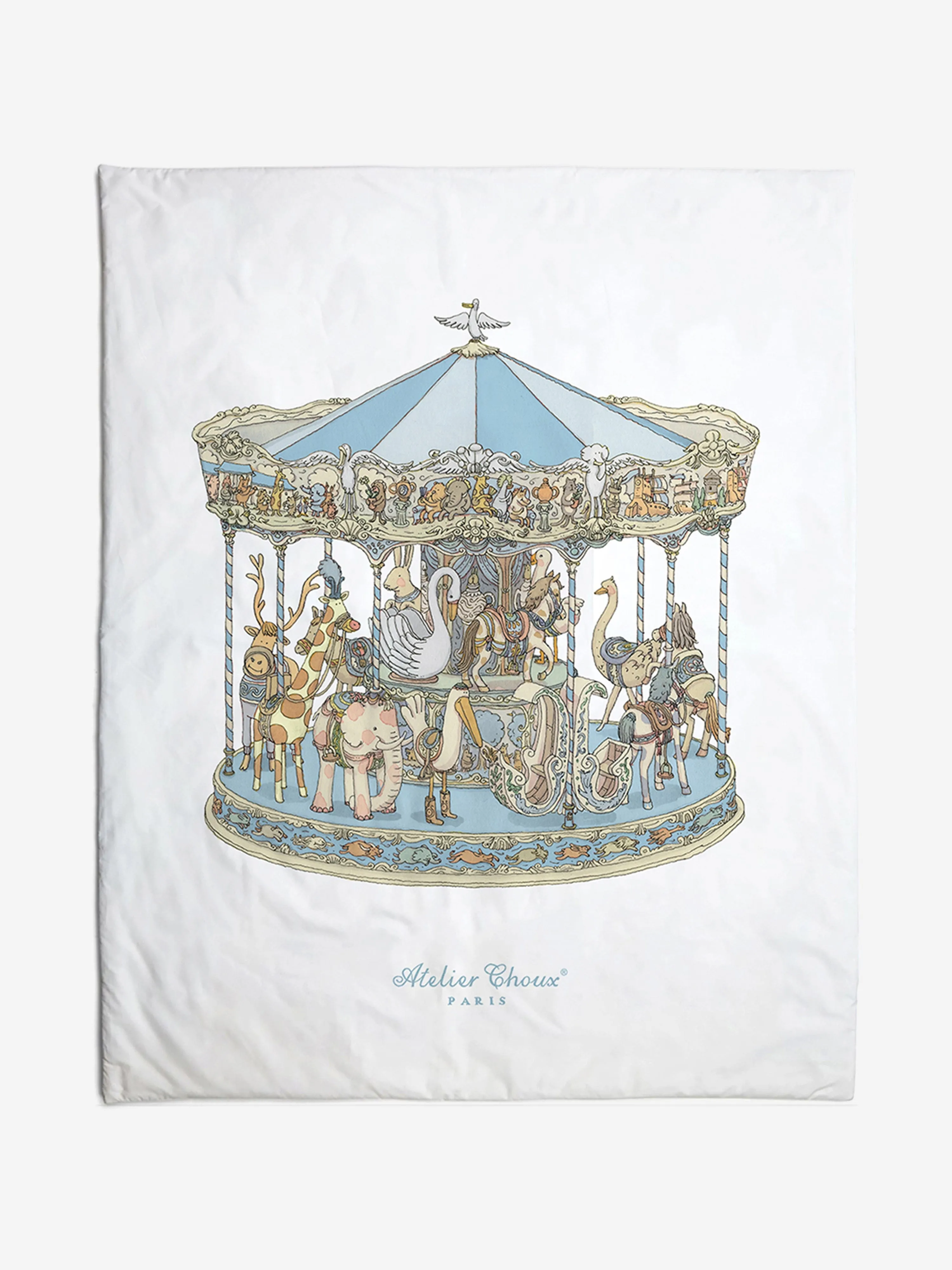 Atelier Choux Baby Reversible Hot Air Balloons / Carousel  Quilt in Blue (130cm)