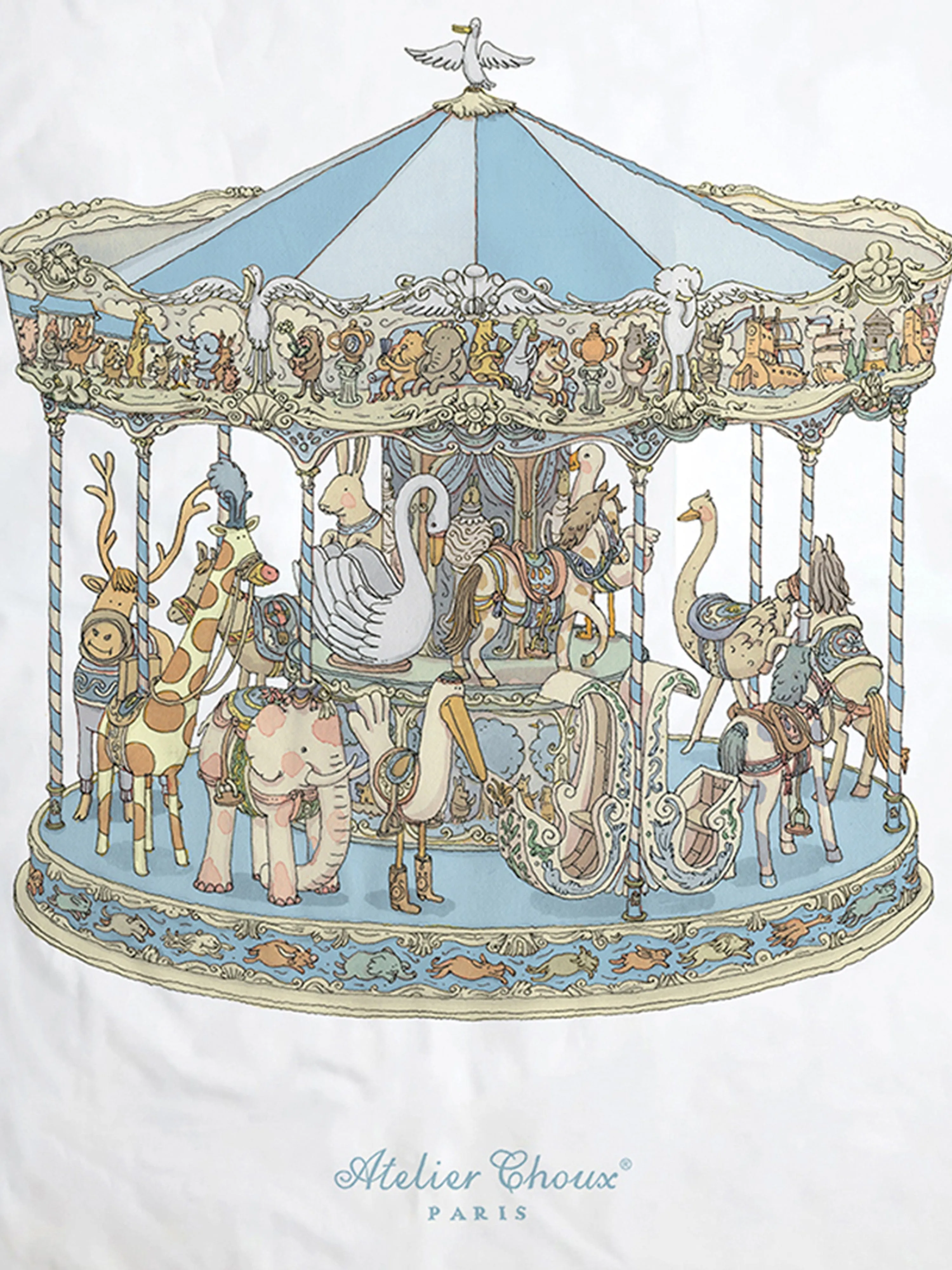 Atelier Choux Baby Reversible Hot Air Balloons / Carousel  Quilt in Blue (130cm)