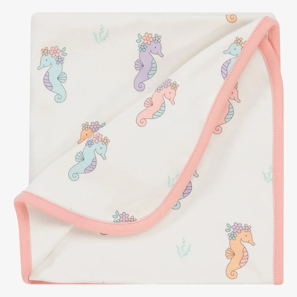 Baby Girls Ivory Seahorse Party Blanket (73cm)