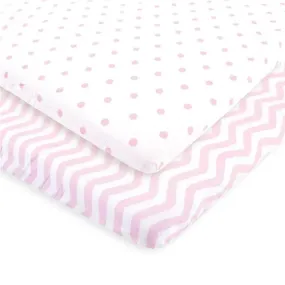 Baby Vision - Luvable Friends Unisex Baby Fitted Crib Sheet, Pink Chevron Dot