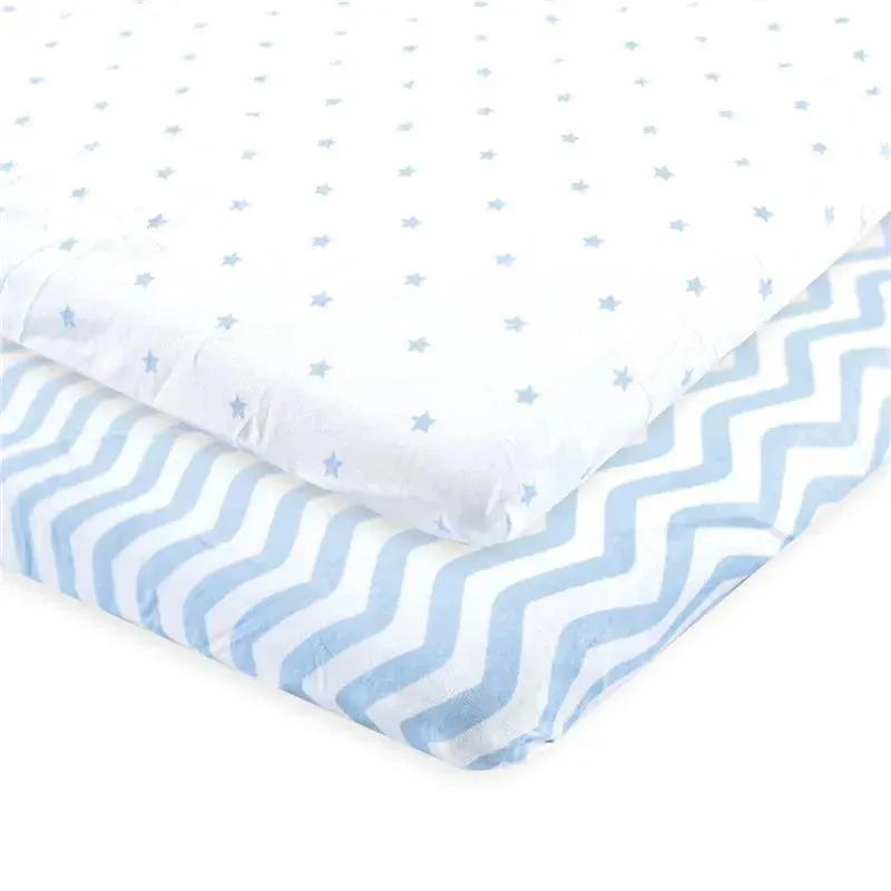 Baby Vision - Luvable Friends Unisex Baby Fitted Playard Sheet, Blue Chevron Stars