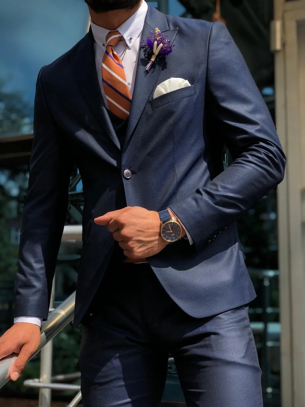 Baha  Slim-Fit Patterned Suit Vest Navy Blue