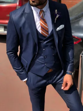 Baha  Slim-Fit Patterned Suit Vest Navy Blue