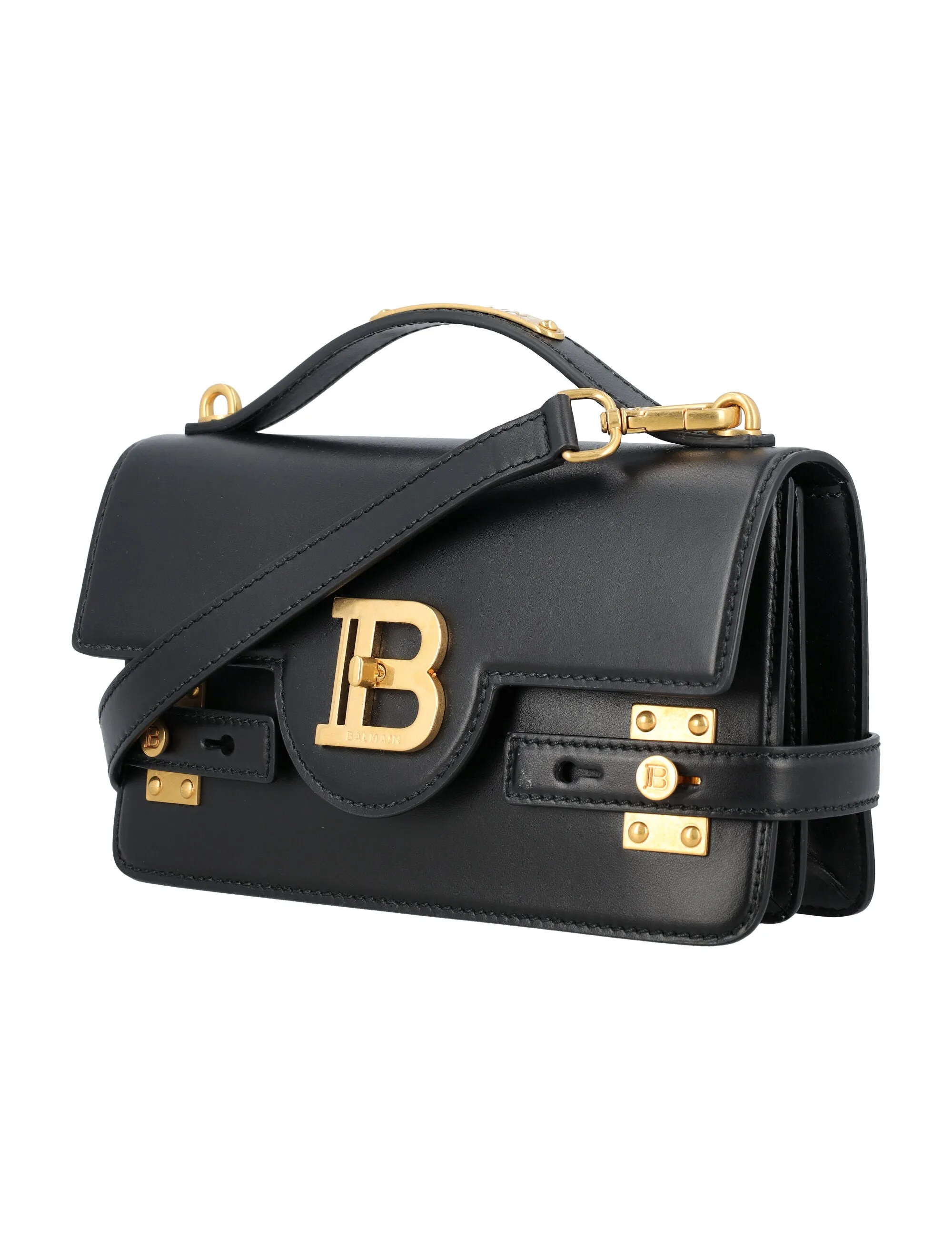 BALMAIN Sleek Leather Mini Crossbody Bag with Golden Accents - 14x23x8 cm