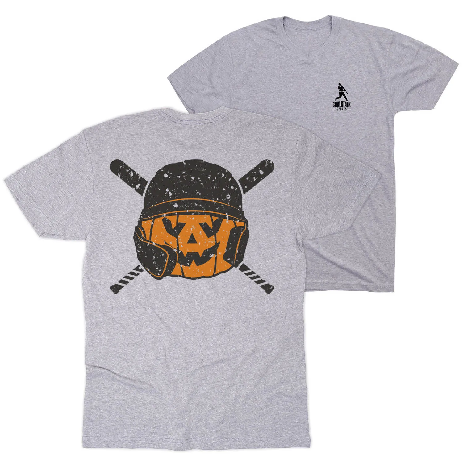 Baseball/Softball Short Sleeve T-Shirt - Helmet Pumpkin (Back Design) 