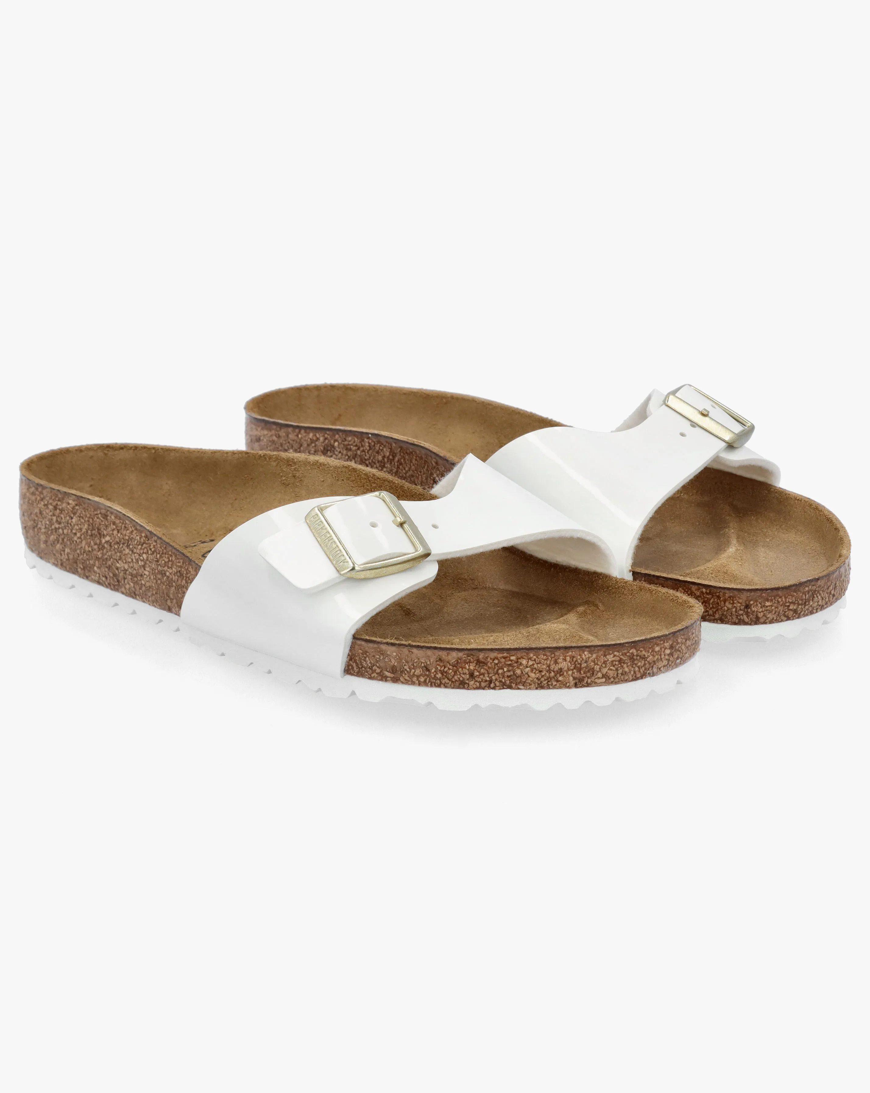 Birkenstock Madrid White Patent Birko Flor Mules Regular Width