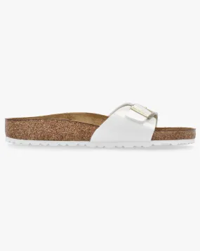 Birkenstock Madrid White Patent Birko Flor Mules Regular Width