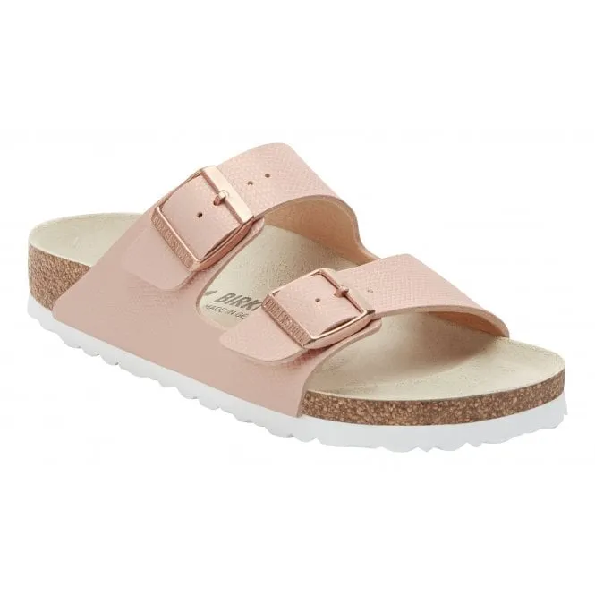 BIRKENSTOCK  Womens Arizona Shiny Lizard Light Rose Double Strap Buckle Mules 1026448