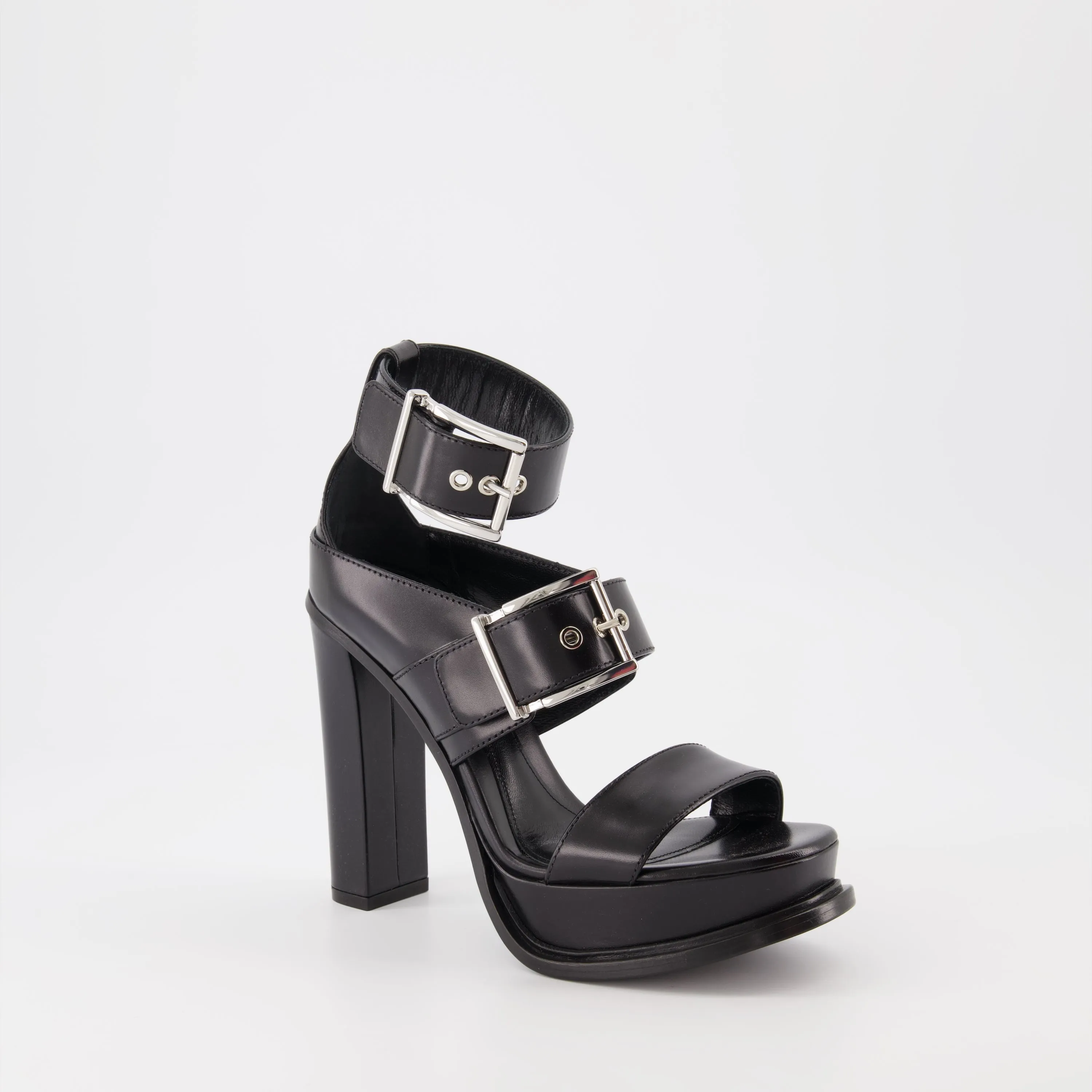 Black Buckle Platform Sandals