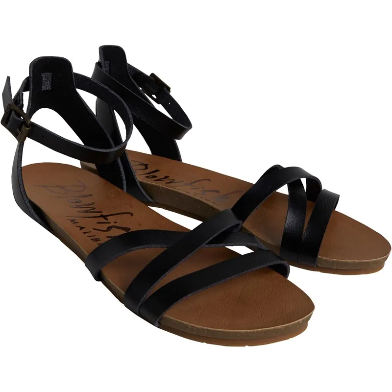 Blowfish Womens Galie Flat Sandals Black Dyecut