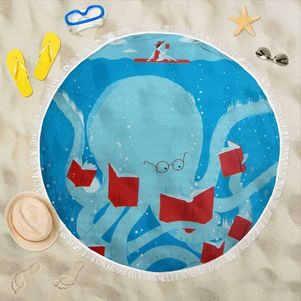 Blue Bookish Round Beach Blanket