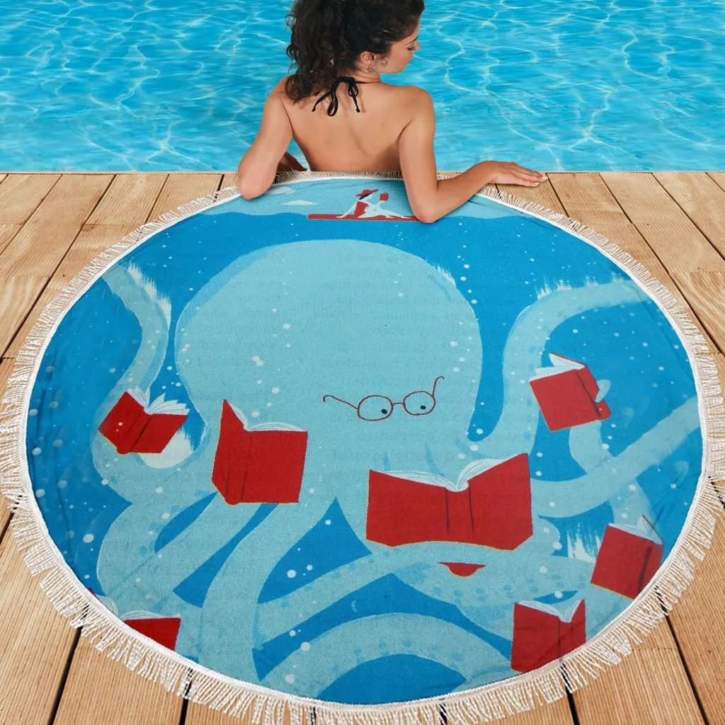 Blue Bookish Round Beach Blanket