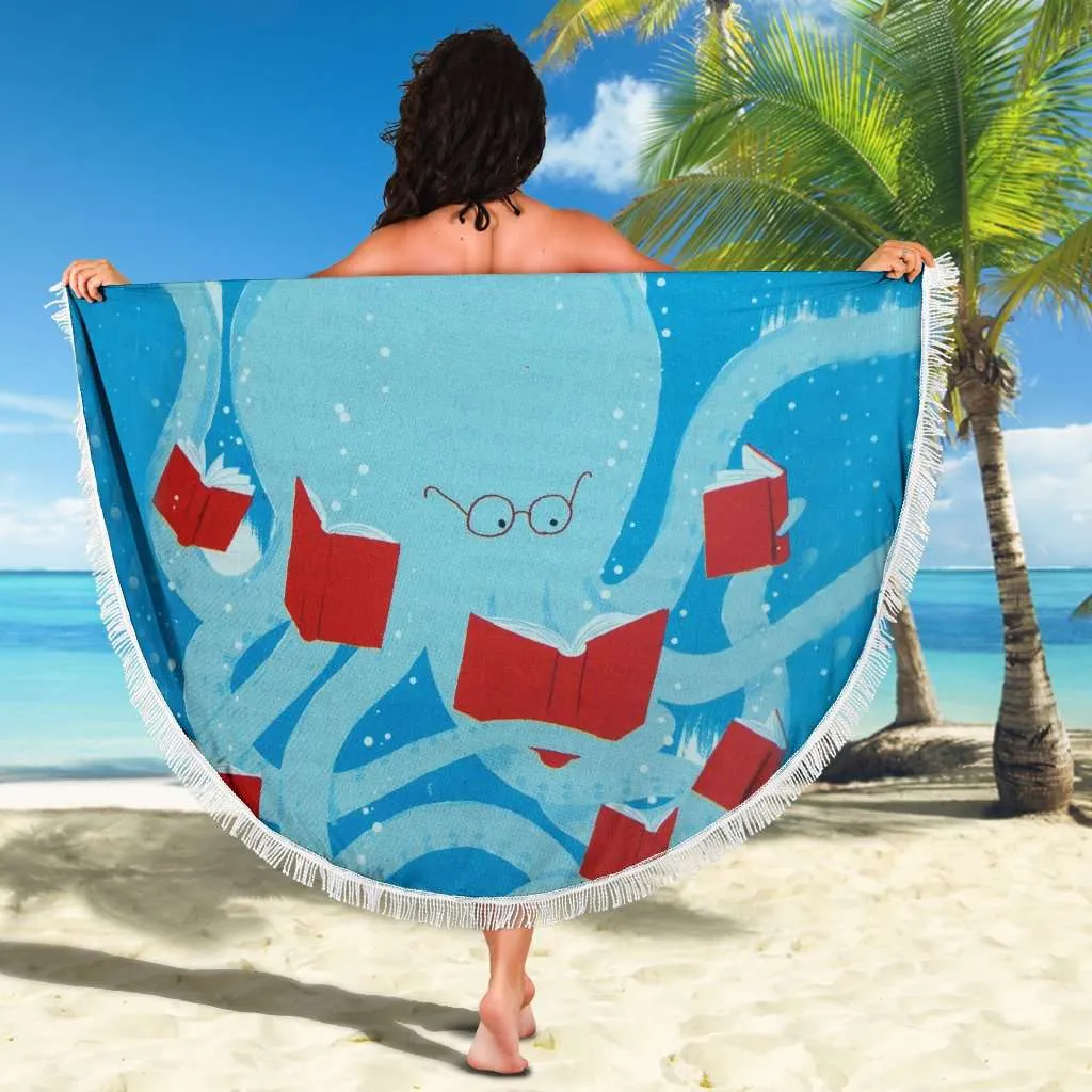 Blue Bookish Round Beach Blanket