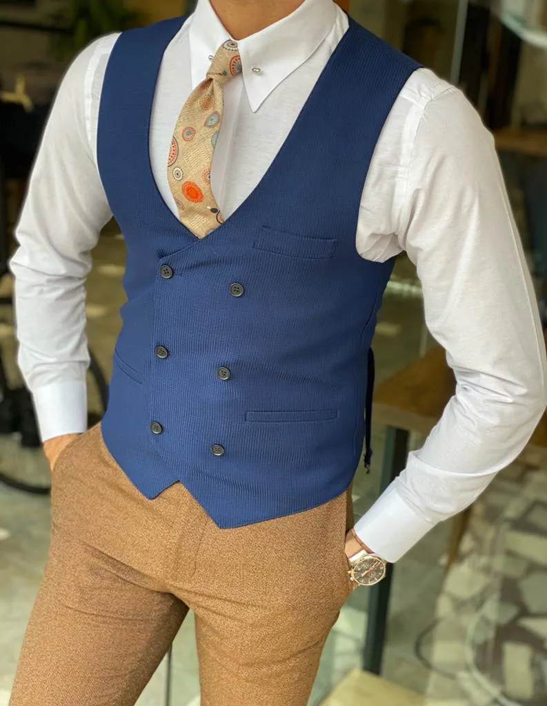 Bojoni Dayton Blue Slim Fit Double Breasted Vest