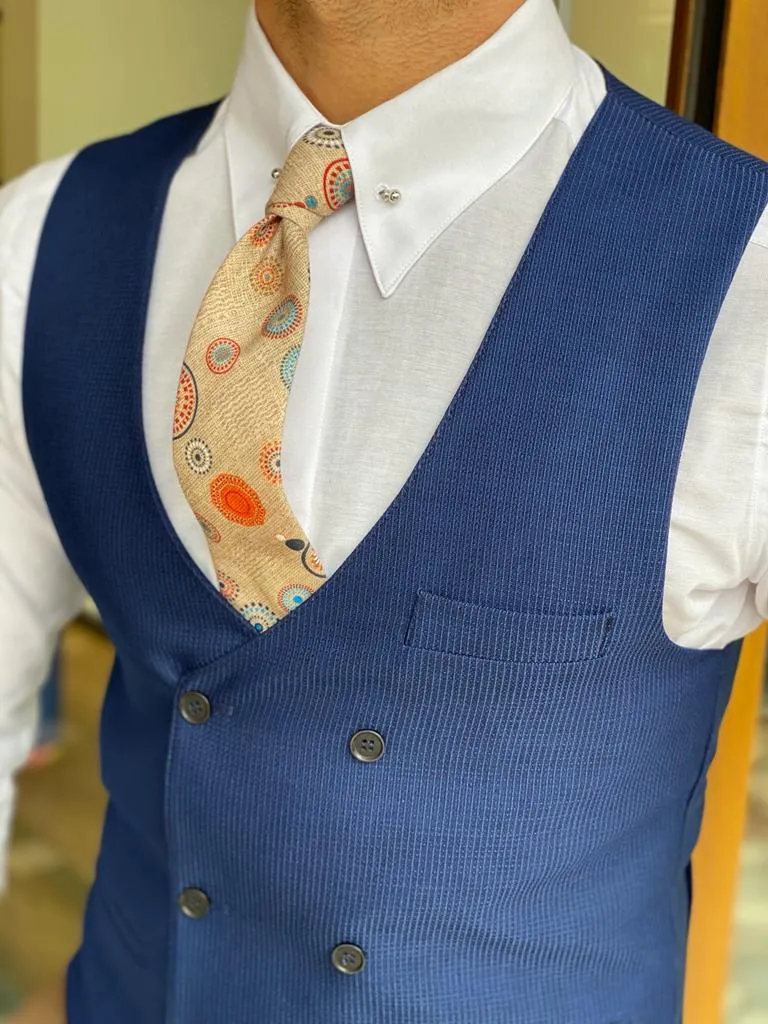 Bojoni Dayton Blue Slim Fit Double Breasted Vest