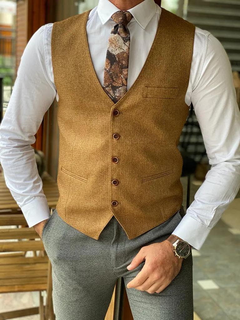 Bojoni Forenza Camel Slim Fit Wool Vest