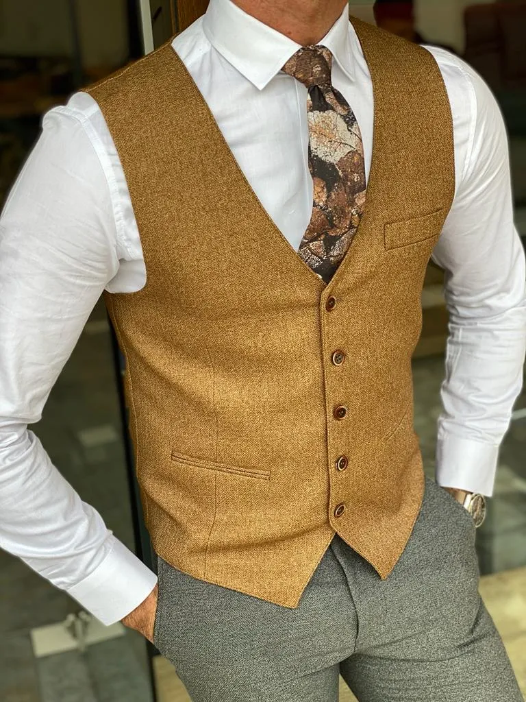 Bojoni Forenza Camel Slim Fit Wool Vest