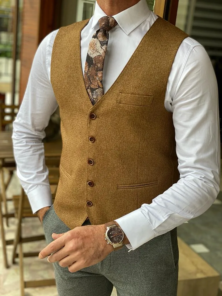 Bojoni Forenza Camel Slim Fit Wool Vest