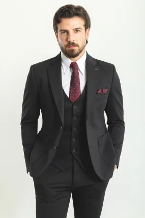 Bojoni Trivento Classic Black Vest Slim Fit Suit