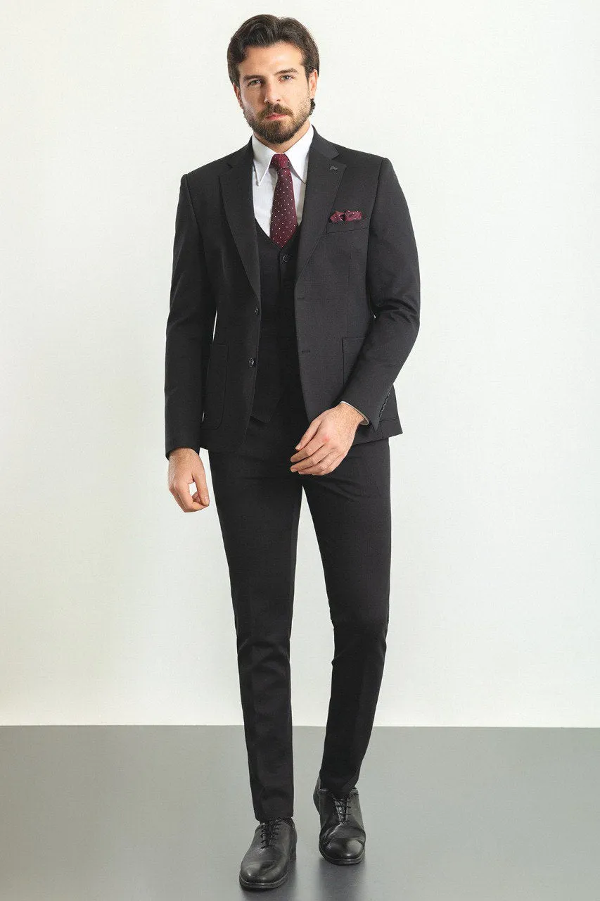 Bojoni Trivento Classic Black Vest Slim Fit Suit