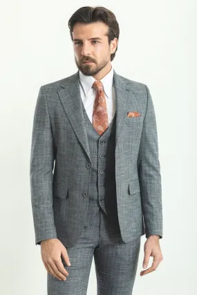 Bojoni Trivento Light Blue Patterned Vest Slim Fit Suit