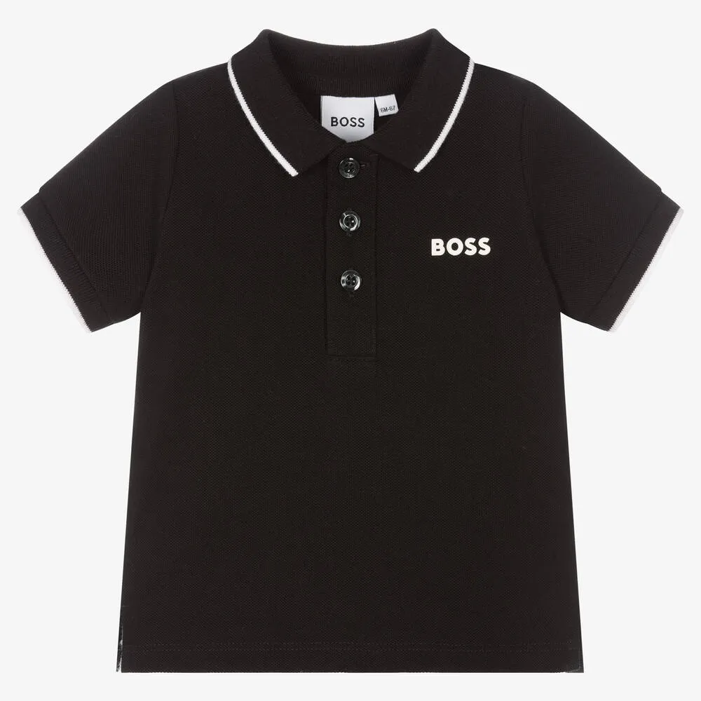 Boys Black Cotton Polo Shirt