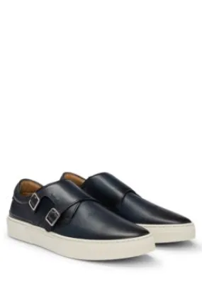 Burnished-leather trainers with double monk strap