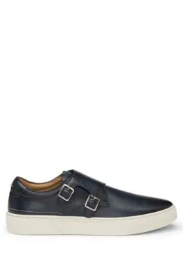 Burnished-leather trainers with double monk strap