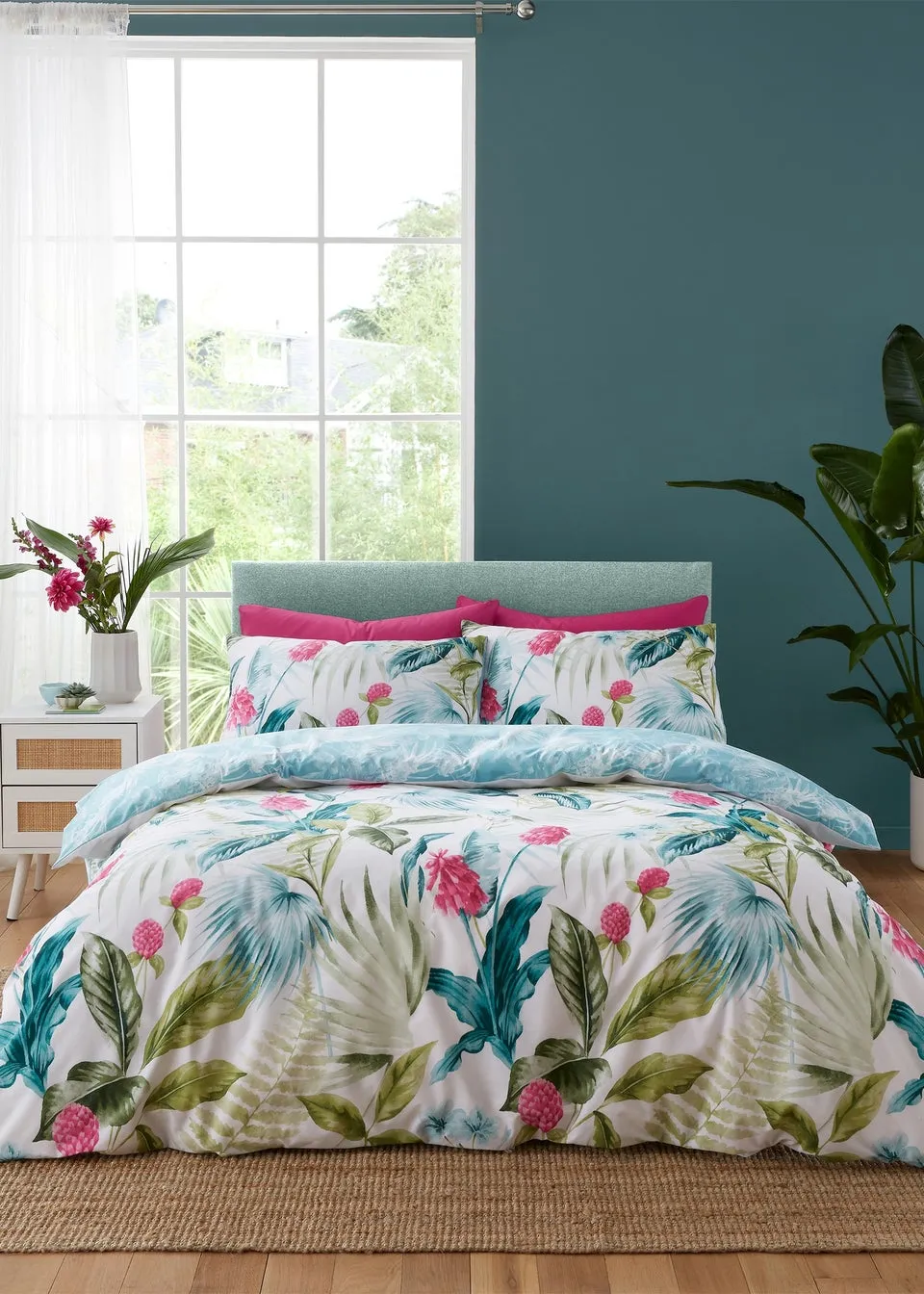 Catherine Lansfield Aruba Tropical Floral Reversible Duvet Cover Set