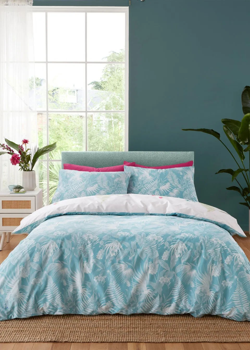 Catherine Lansfield Aruba Tropical Floral Reversible Duvet Cover Set