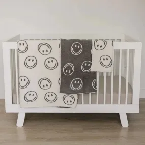 Charcoal Smiley Taupe Plush Blanket