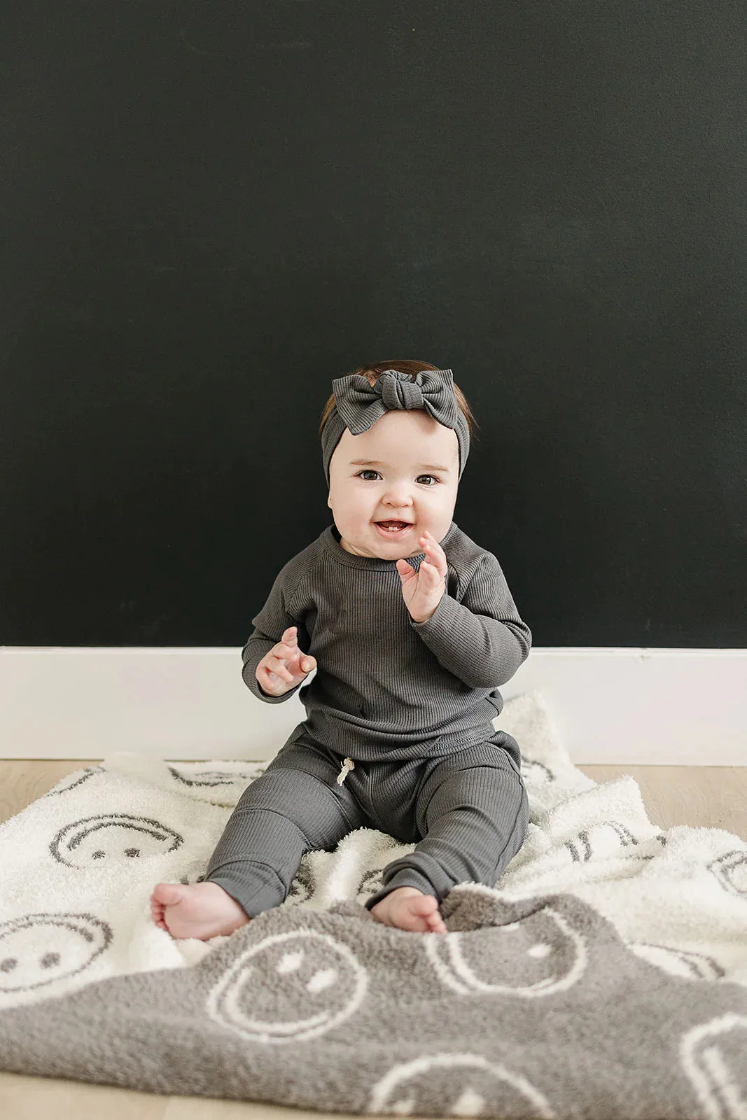 Charcoal Smiley Taupe Plush Blanket