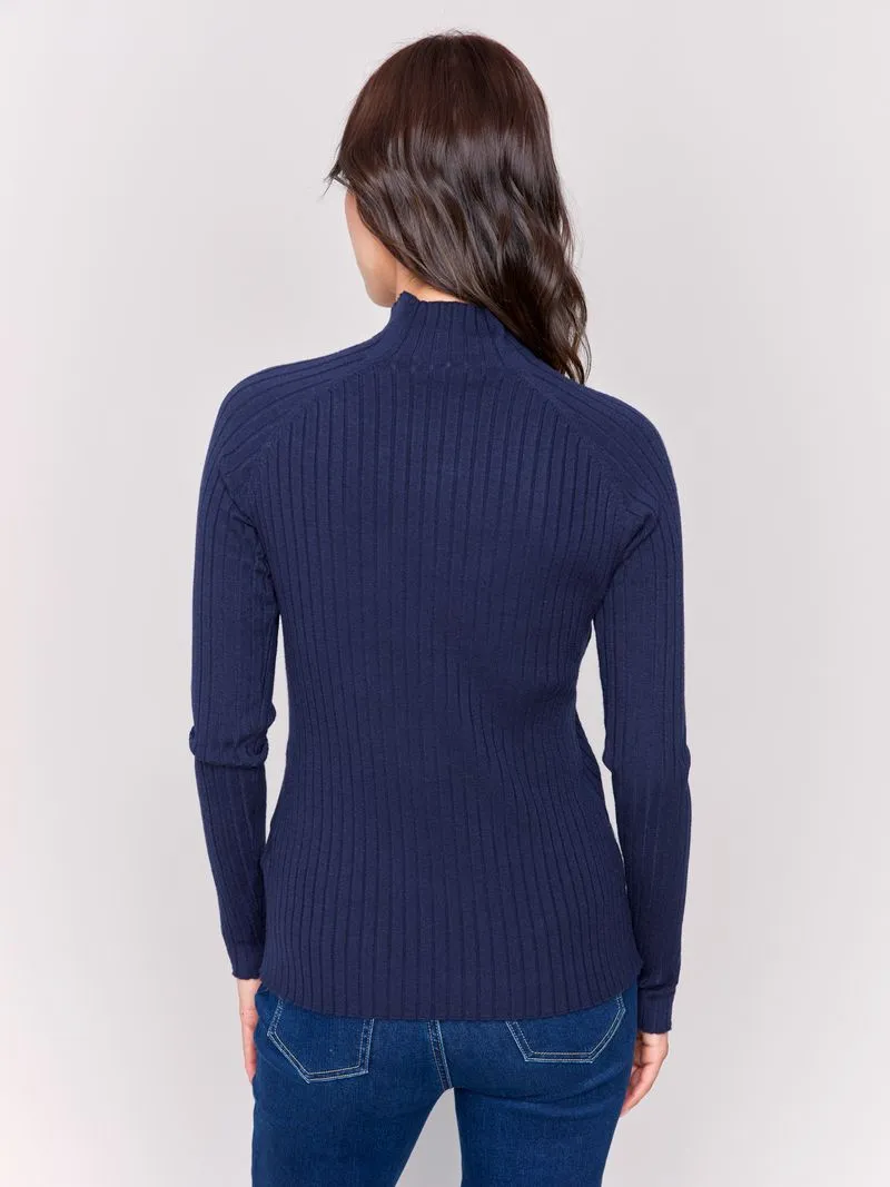 Charlie B Ribbed Knit Mock Neck Sweater