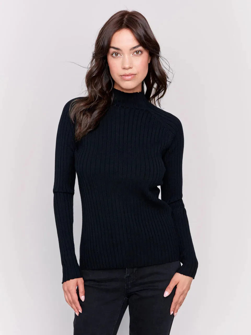 Charlie B Ribbed Knit Mock Neck Sweater