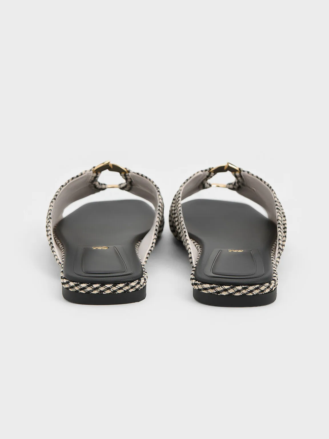 Checkered Ruched Oval-Accent Slide Sandals - Multi