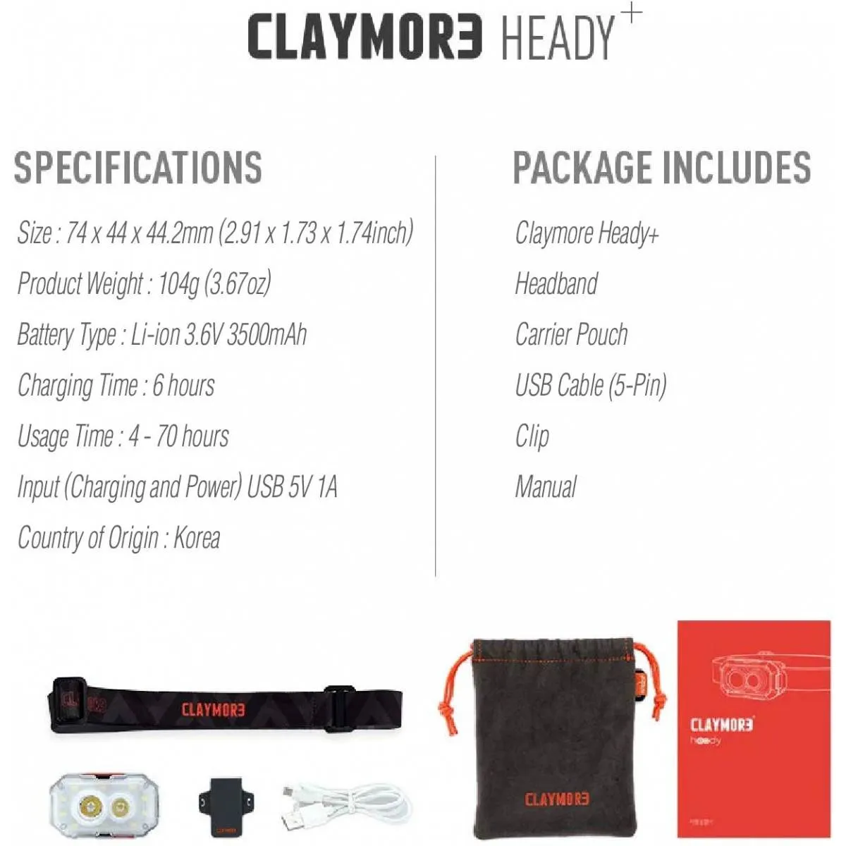 Claymore Heady+ Headlamp (600Lumens)