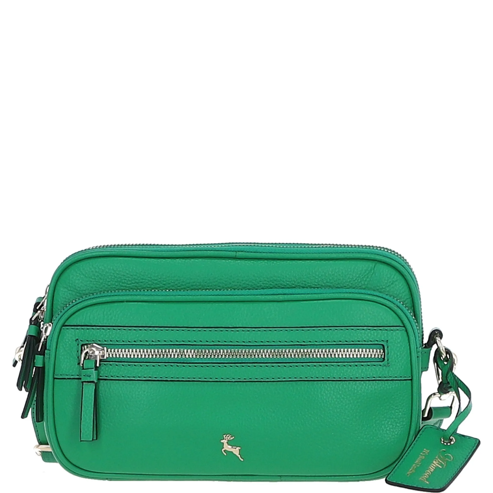 Compact Twin Zip Ashwood Leather Crossbody Bag Green: X-35