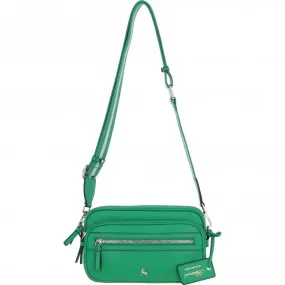 Compact Twin Zip Ashwood Leather Crossbody Bag Green: X-35