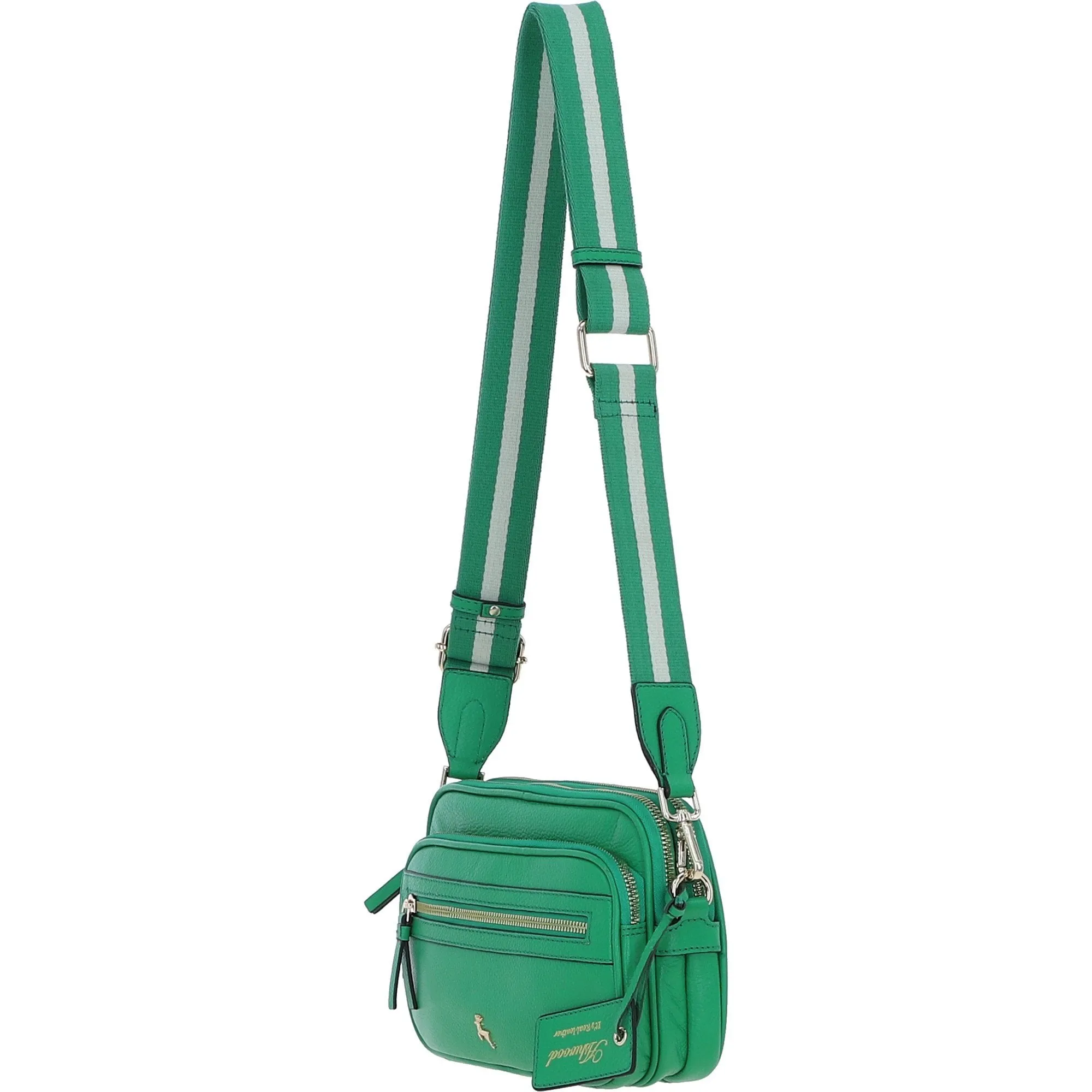 Compact Twin Zip Ashwood Leather Crossbody Bag Green: X-35